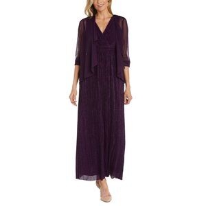 149$ R & M Richards Open-Front Jacket & Metallic Gown Maxi Dress Size 16 Purple